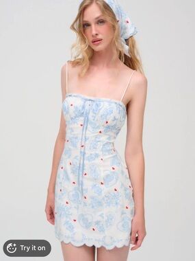 FOR LOVE & LEMONS Claire Heart Embroidered Scalloped hem Mini dress